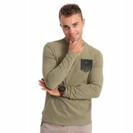 Koszulki męskie - Longsleeve męski print w kształcie kieszonki oliwkowy V2 OM-LSPT-0118 XL - miniaturka - grafika 1