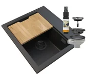 Zlewozmywaki - Granitan Foxal Gold Zlewozmywak Granitowy Syfon Czarny - miniaturka - grafika 1