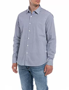 Replay Męska koszula M4049, 010 biała/LT niebieska Micro Print, XL, 010 White/Lt Blue Micro Print, XL - Koszule męskie - miniaturka - grafika 1