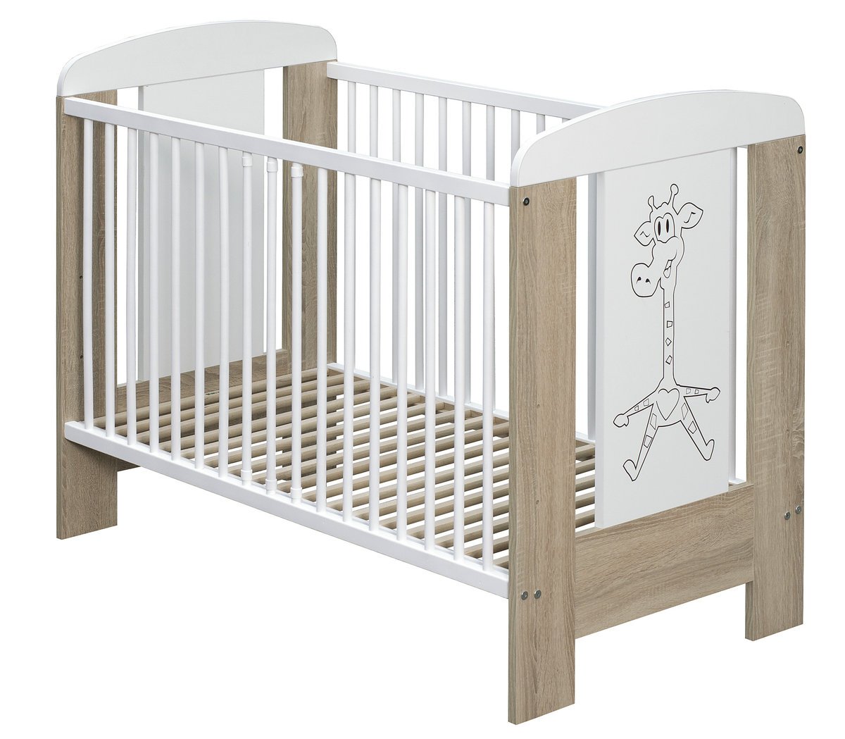 Łóżeczko Białe Bukowe BUK drewniane Dąb kremowy druk Żyrafa 120x60
