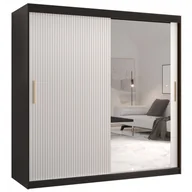 Szafy - Szafa przesuwna z ryflowanymi frontami do sypialni Riflo Slim 2 180 czarna biała - miniaturka - grafika 1