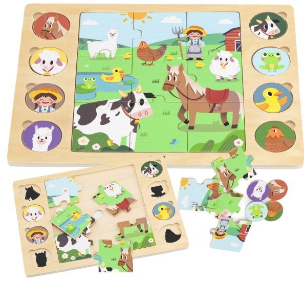 Układanka rozwojowa Drewniana PUZZLE FARMA dla niemowląt dzieci 2 3 4 latka zabawki montessori
