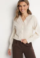 Koszule damskie - Jasnobeżowa Koszula Ażurowa z Bawełny Marilon - miniaturka - grafika 1