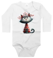 Body dla niemowląt - Body dziecięce Szary Kot Kotek Ubrany W Lampki Choinkowe Święta 62/68 - miniaturka - grafika 1