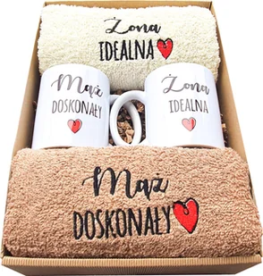 PREZENT NA ŚLUB KOMPLET RĘCZNIKÓW + KUBKI 100X50 ZESTAW ROCZNICA MĄŻ I ŻONA - Ręczniki - miniaturka - grafika 1