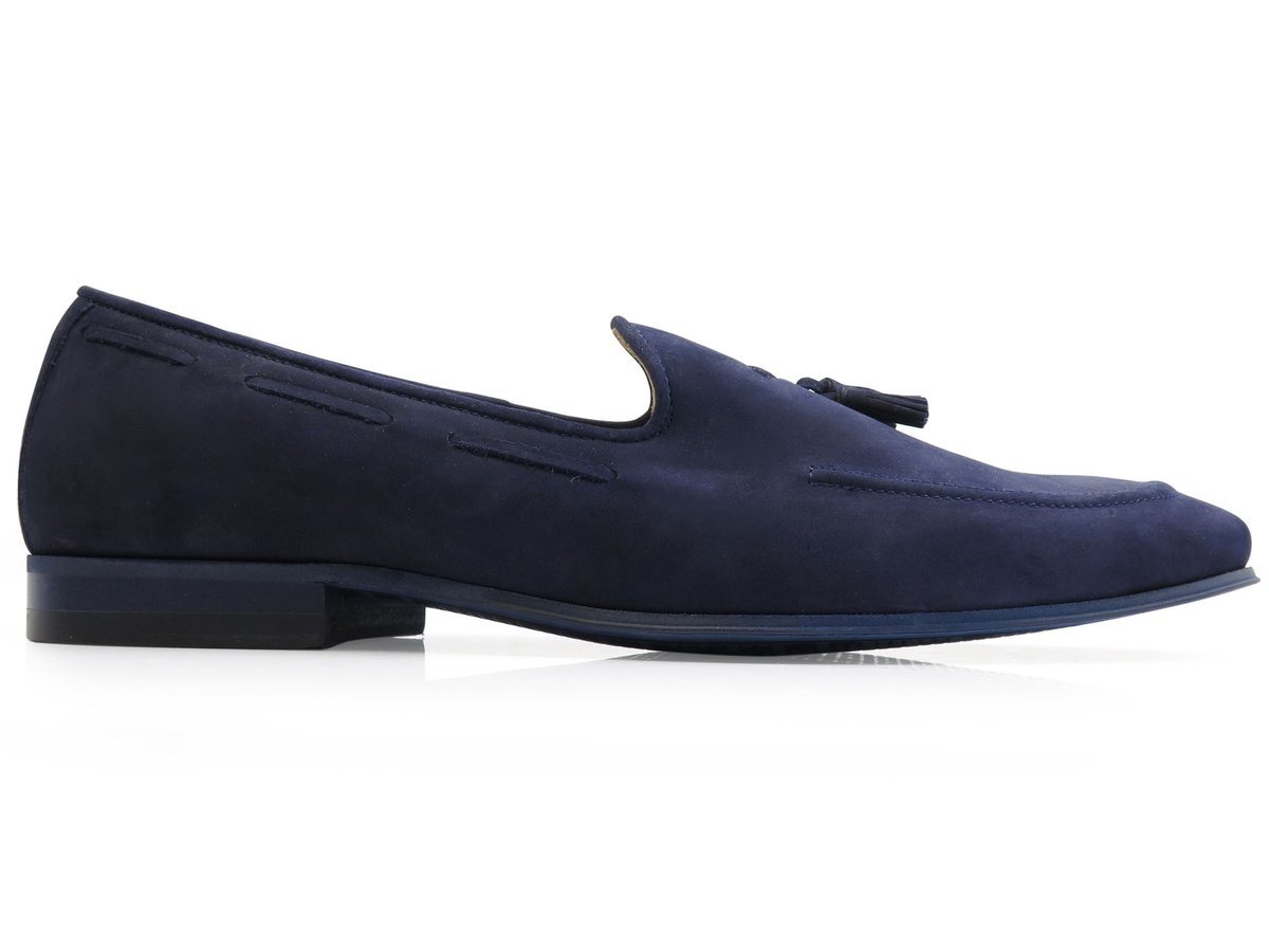 Granatowe wsuwane buty męskie - tassel loafers T121 r. 45