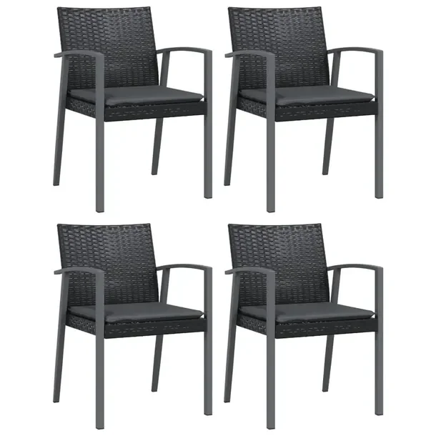 Krzesło ogrodowe czarne z poduszkami, rattan PE, 56,5 x 57 x 83 cm