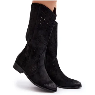 Vinceza Ażurowe Botki Do Połowy Łydki Czarne Kleorelia - Botki damskie - miniaturka - grafika 1