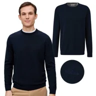 Swetry męskie - Męski sweter s.Oliver granatowy XXL Regular Fit małe logo okrągły dekolt - miniaturka - grafika 1