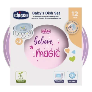 Zestaw dwóch talerzy 12m+ różowy - Chicco - Zabawki interaktywne dla dzieci - miniaturka - grafika 1