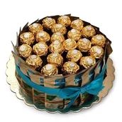 Zestawy upominkowe - Tort ze słodyczy na prezent z cukierkami Ferrero Rocher i cejlońska czarna herbatą Dilmah Ceylon Gold (średnica 22 cm) - miniaturka - grafika 1