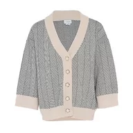 Swetry damskie - Caneva Slouchy damski kardigan w paski z dekoltem w serek, czarny, wełniany, biały, rozmiar M/L, czarny wełniany biały, M - miniaturka - grafika 1