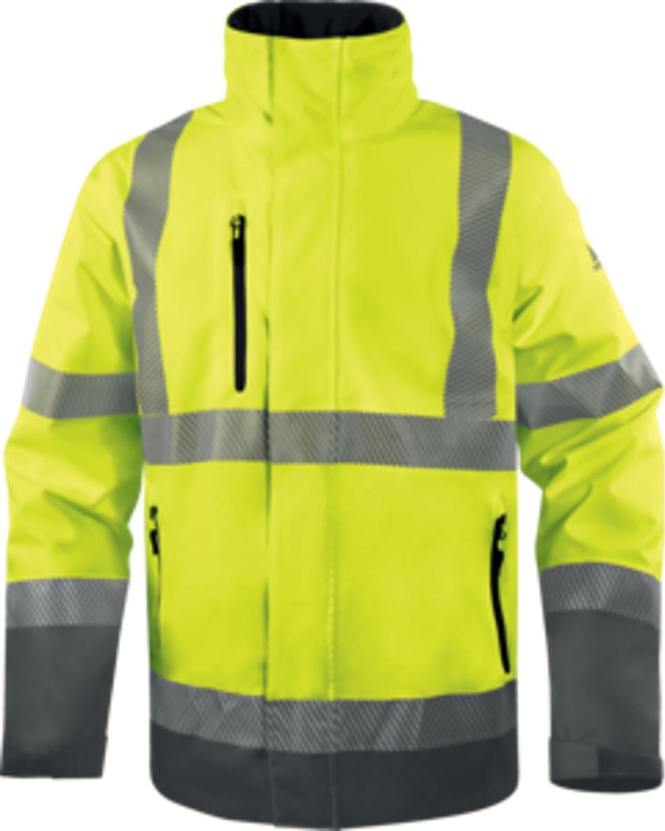 Kurtka męska Delta Plus TRACK - kurtka ostrzegawcza ocieplana z poliestru powlekanego PU 4 kieszenie. tkanina pikowana, poliester ripstop - żółty fluo-szary 3XL