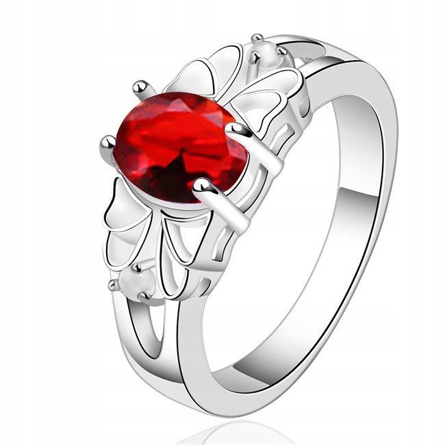 Srebrny Pierścionek Z Czerwoną Cyrkonią Rozmiar 13