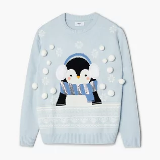 Swetry damskie - Cropp - Sweter świąteczny z pingwinem - Niebieski - grafika 1