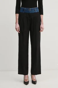 Sisley spodnie damskie kolor czarny szerokie high waist 485XLF05M - Spodnie damskie - miniaturka - grafika 1