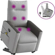 Fotele - Podnoszony fotel masujący, rozkładany, szary, tkanina - miniaturka - grafika 1