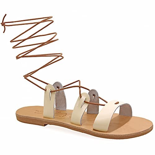 39 Biały Emmanuela łydki Wysokie skórzane sandały w starożytnym stylu greckim, handmade Bindingandals Gladiator, wysokiej jakości pasek Letnie buty Lace-up Sandały z otwartymi palcami