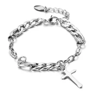 Bransolety męskie - Bransoletka męska łańcuch stal chirurgiczna srebrna krzyż - miniaturka - grafika 1