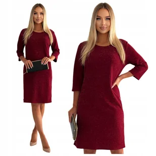 BORDOWA PROSTA ŚWIECĄCA BROKATOWA SUKIENKA MINI SYLWESTER ROZMIAR 40 GLAM - Sukienki - miniaturka - grafika 1