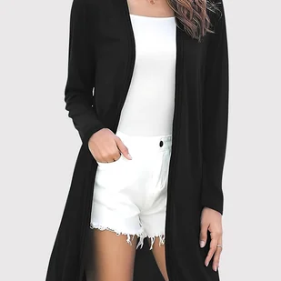 TEMU Kardigan Damski o Wysokiej Elastyczności - Oliwkowo-Zielony i Biały, Dwukolorowy z Otwartym Przodem, Całoroczny do Stylizacji Casualowych, Lekka - Swetry damskie - miniaturka - grafika 1