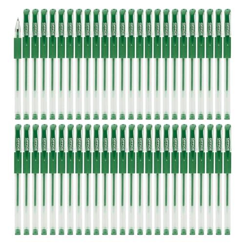 OFFICER PRODUCTS Długopis żelowy 50 sztuk (opakowanie 50 szt.) / tusz żelowy kolor: zielony/średnica kulki: 0,5 mm/długopisy żelowe/wodoodporne i nieblaknące tusze/gumowy uchwyt