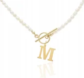 Naszyjniki - Złoty naszyjnik choker PERŁY NATURALNE LITERKA 925 KAMIEŃ NATURALNY - miniaturka - grafika 1