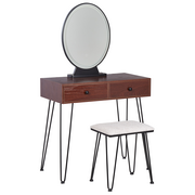 Toaletki - Toaletka 2 szuflady lustro LED ze stołkiem ciemne drewno z czarnym LOIX - miniaturka - grafika 1