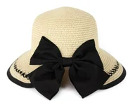 Czapki damskie - Kapelusz Damski Słomkowy Plażowy Elegancki Z Kokardą Rondelek Retro Vintage - miniaturka - grafika 1