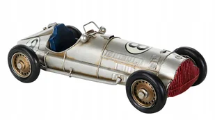 FIGURKA RETRO SAMOCHÓD WYŚCIGOWY srebrny metalowy 27x12cm - Figurki dekoracyjne - miniaturka - grafika 1
