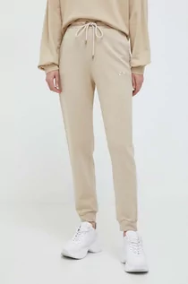 Spodnie damskie - Pinko spodnie dresowe bawełniane kolor beżowy gładkie - grafika 1