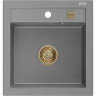 Zlewozmywaki - Mexen Vito zlewozmywak granitowy 1-komorowy 520 x 490 mm, szary, syfon złoty - miniaturka - grafika 1