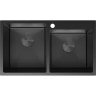 Zlewozmywaki - Mexen Xorin zlewozmywak stalowy 2-komorowy 780 x 450 mm, czarny HC - 6441782000-70HC - miniaturka - grafika 1
