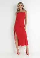 Sukienki - Czerwona Sukienka na Cienkich Ramiączkach z Odkrytymi Plecami Napi - miniaturka - grafika 1