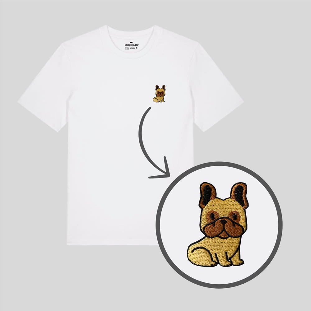 Haftowany T-shirt - BULDOG FRANCUSKI - biały M