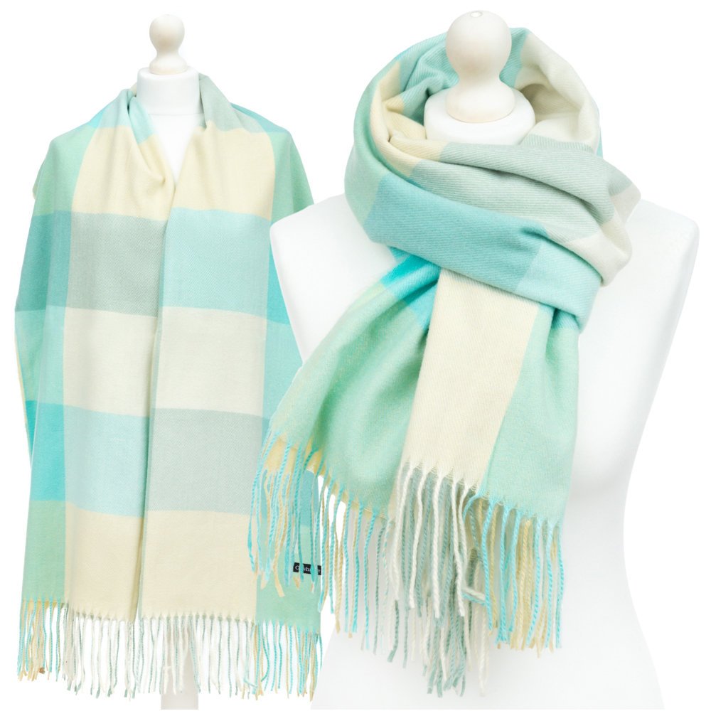 Duży Szal Damski Kaszmirowy Szalik Ciepły Kratka W Kratkę Kaszmir Kolory - Sza-H-9748-16