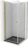 Kabiny prysznicowe - Mexen Pretoria kabina prysznicowa uchylna 70x70 cm, transparent, złota + brodzik Flat, czarny - 852-070-070-50-00-4070G - miniaturka - grafika 1