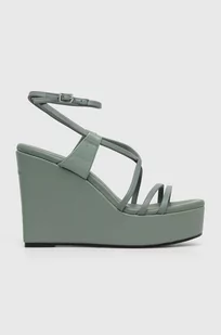 Calvin Klein sandały skórzane WEDGE kolor zielony HW0HW01952 - Sandały damskie - miniaturka - grafika 1