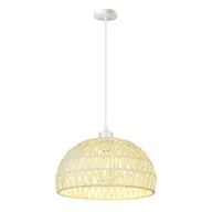 Lampy sufitowe - Rustykalna lampa wisząca, Ręcznie pleciony żyrandol, Lampa sufitowa Bohemian, Oświetlenie wyspowe, Lampa wisząca o regulowanej wysokości, Biały - miniaturka - grafika 1