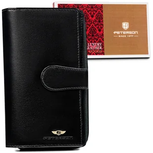 Duży, skórzany portfel damski na karty z ochroną RFID Peterson, czarny - Portfele - miniaturka - grafika 1
