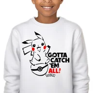 Bluzy dla dziewczynek - Bluza Dziecięca Ciepła Biała Bez Kaptura Prezent Złap Je Wszystkie 116 Wz - miniaturka - grafika 1