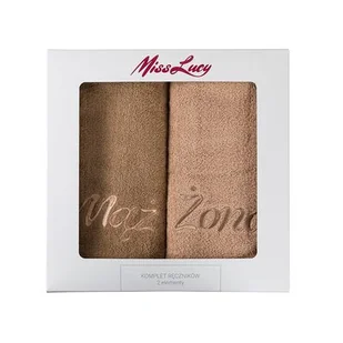 Ręczniki Miss Lucy zestaw 2 sztuki Mąż Żona 70 x 140 cm brązowy + beżowy - Ręczniki - miniaturka - grafika 1