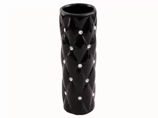 Wazon ceramiczny z kryształkami glamour czarny okrągły wysoki pikowany 29 cm - Wazony i flakony - miniaturka - grafika 1