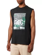 Koszulki męskie - Koton Męski tank top bez rękawów z nadrukiem Crew Neck Cotton, czarny (999), XL - miniaturka - grafika 1