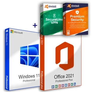 Microsoft Windows 11 Pro (OEM) + Office 2021 Professional Plus (Aktywacja online) + Avast SecureLine VPN (1 urządzenie / 1 rok)+Avast Premium Security (1 urządzenie / 1 rok) Home Office Pack - Systemy operacyjne - miniaturka - grafika 1