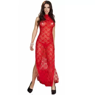 Odzież erotyczna - Czerwona koronkowa długa sukienka + stringi - grafika 1