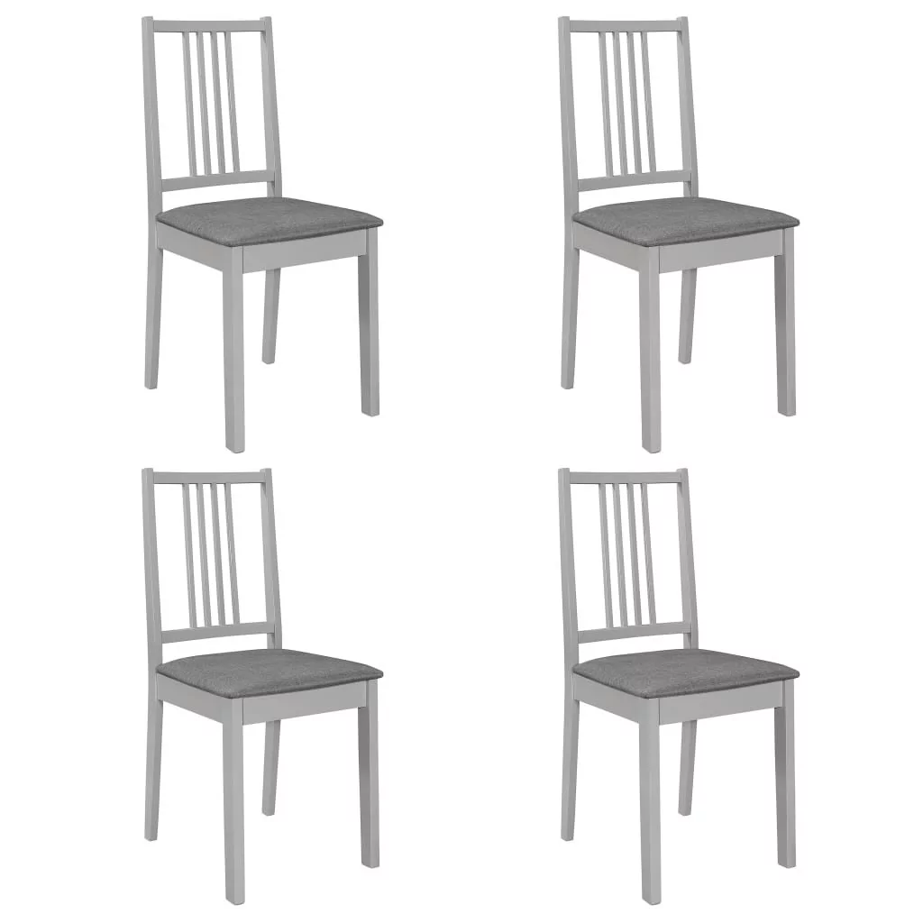 vidaXL Krzesła z poduszkami, 4 szt., szare, lite drewno kauczukowca