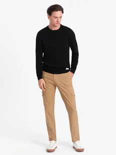 Spodnie męskie materiałowe REGULAR z kieszeniami cargo - jasnobrązowe V4 OM-PACG-0178 - Ombre Clothing - Spodnie męskie - miniaturka - grafika 1