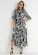 Sukienki - Szaro-Granatowa Sukienka Adolia - miniaturka - grafika 1