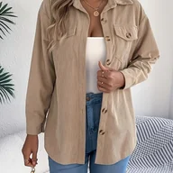 Kurtki damskie - TEMU Jesień- Europejski i Amerykański Styl Casual Elegancka Jednorzędowa Jednokolorowa Długa Kurtka z Kordem - miniaturka - grafika 1